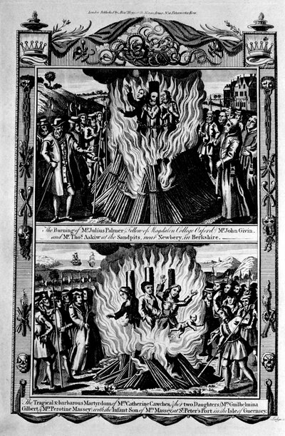 殉教と燃える、ポール・ライト著「殉教者の新しい完全な書」から 作： English School